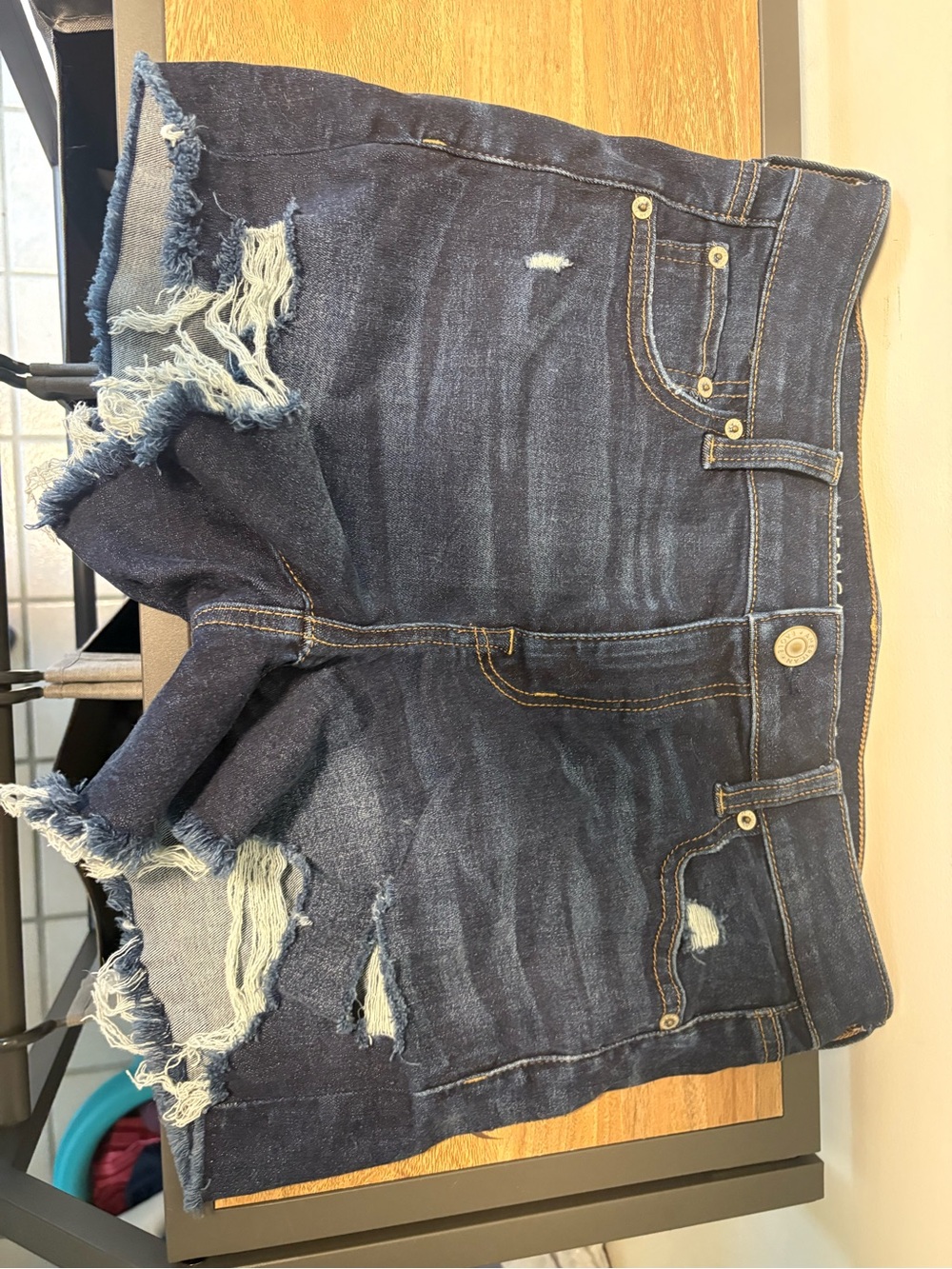 American Eagle Outfitters Dark Blue Distressed Denim Shorts